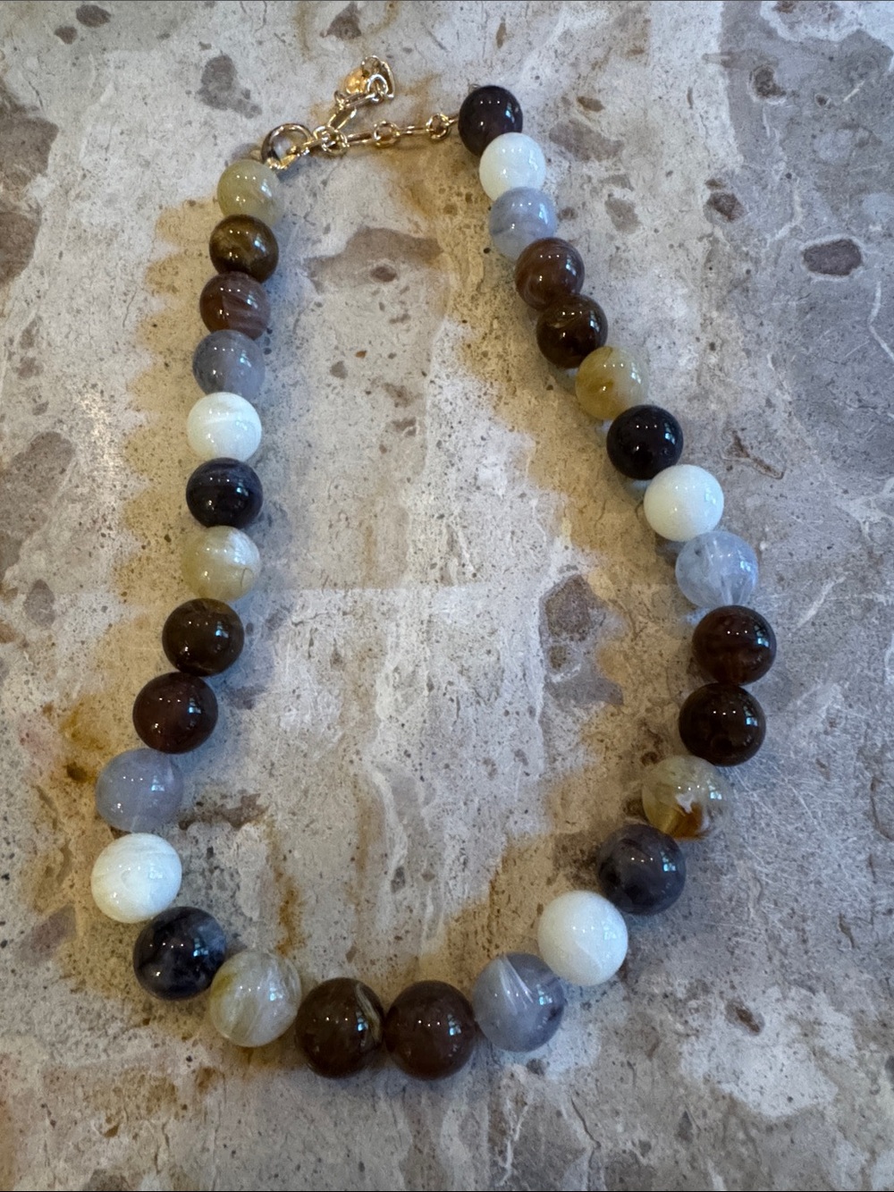 Beaded Multi-Color Agate Necklace - Brown, Gray & White